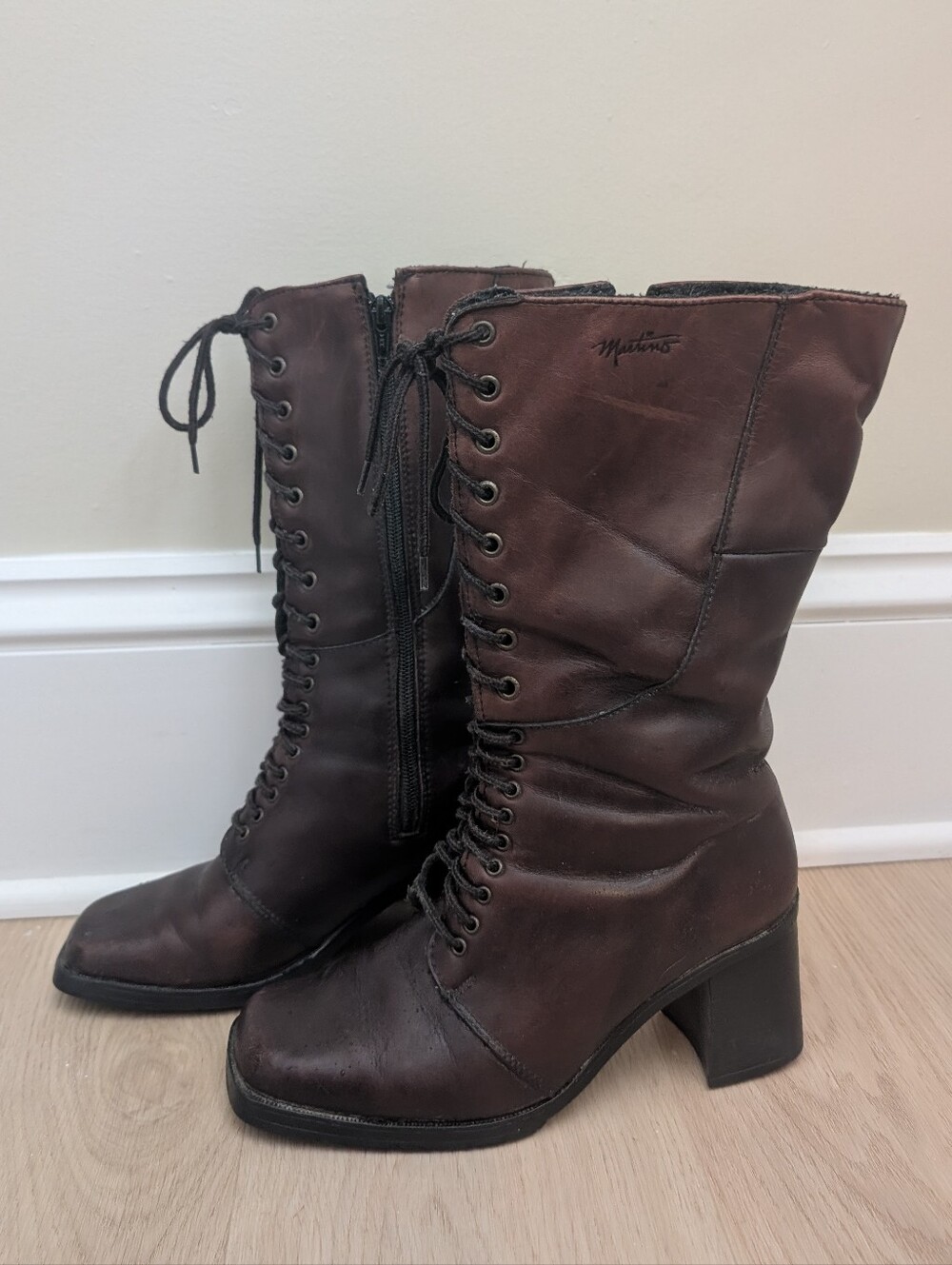 Vintage Brown Genuine Leather Lace-Up Boots